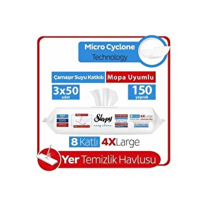 Easy Clean Çamaşır Suyu Katkılı Mopa Uyumlu Yer Temizlik Havlusu&mendili 3x50 (150 Yaprak)