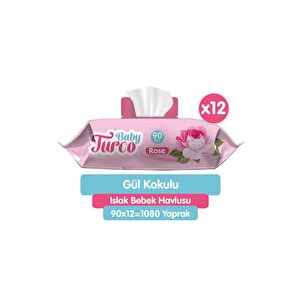 Baby Turco Gül Kokulu Islak Bebek Havlusu 12x90 Adet