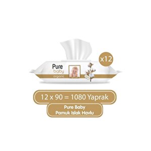 Pure Baby Organik Pamuklu Islak Havlu 12×90 (1080 Yaprak)