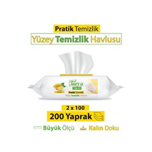 Turco Doğadan Pratik Temizlik Turco Doğadan Pratik Yüzey Temizlik Havlusu Limon 2x100 (200 Yaprak)