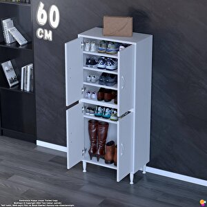 Efna Ayakkabılık - Kapaklı 4 Raf 6 Bölmeli Dar Alanlar İçin Çok Amaçlı Dolap 60 cm