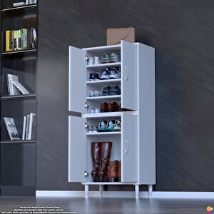 Efna Ayakkabılık - Kapaklı 4 Raf 6 Bölmeli Dar Alanlar İçin Çok Amaçlı Dolap 60 cm