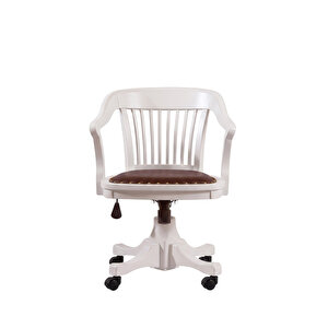 Throne Deri Döşemeli Ahşap Ofis Sandalyesi Beyaz
