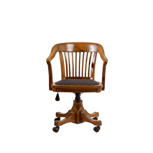 Throne Deri Döşemeli Ahşap Ofis Sandalyesi Ceviz