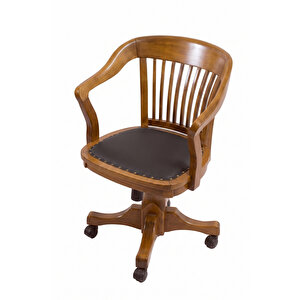 Throne Deri Döşemeli Ahşap Ofis Sandalyesi Ceviz