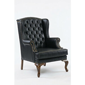 Crown Chester Klasik Ahşap Berjer Ceviz-Siyah