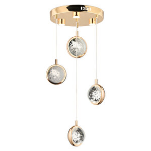 Eldon 4'lü Yuvarlak 3 Renk 61 Wattgold Kristal Ledli Modern Oturma Odası Salon Sarkıt Avize