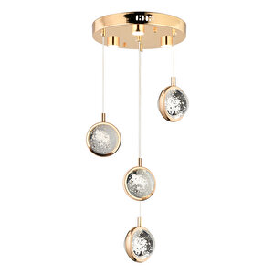 Eldon 4'lü Yuvarlak 3 Renk 61 Wattgold Kristal Ledli Modern Oturma Odası Salon Sarkıt Avize