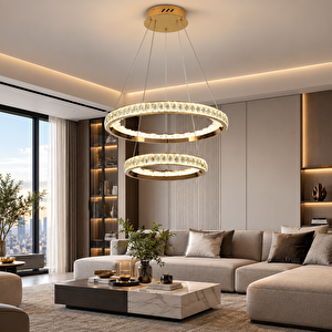 Elio 2 Katlı Gold Ledli Avize Yatak Odası, Koridor, Salon Avize