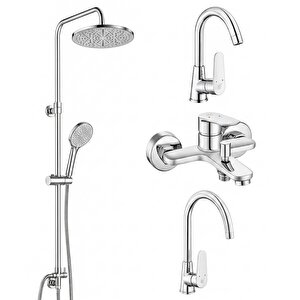 Fast Kuğu Lavabo Bataryası + Kuğu Eviye Bataryası + Banyo Bataryası + Tuna Duş Kolonu 5 Yıl Garantili
