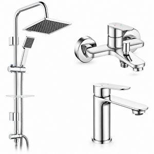 Fast Banyo Bataryası + Ar Fast Lavabo Bataryası + Tema 53260 Quadro Rain Pratik Duş Sistemi