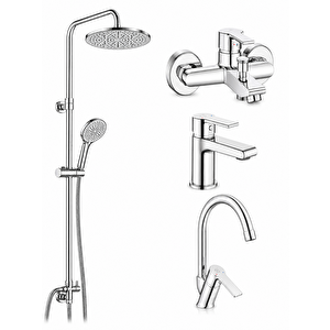 Lite Banyo Bataryası + Lavabo Bataryası + Evye Bataryası + Tuna Duş Kolonu | 5 Yıl Garantili
