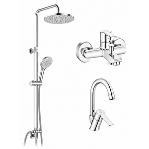 Lite Banyo Bataryası + Ar Lite Kuğu Borulu Lavabo Bataryası + Ar Tuna Duş Kolonu| 5 Yıl Garantili