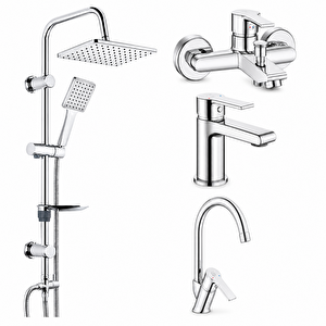 Lite Banyo Bataryası + Lavabo Bataryası + Evye Bataryası + Tema 53242 Rain Carismo Duş Sistemi