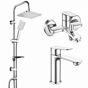 Fast Banyo + Lavabo Bataryası Tema 53242 Rain Carismo Duş Sistemi Krom