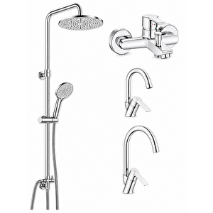 Lite Banyo Bataryası + Kuğu Borulu Lavabo Bataryası + Evye Bataryası + Tuna Duş Kolonu | 5 Yıl Garantili