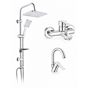 Lite Banyo Bataryası + Ar Lite Kuğu Lavabo Bataryası + Tema 53242 Rain Carismo Duş Sistemi