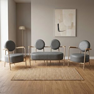 Venüs 2+1+1 Deri Ofis & Büro İş Yeri Bekleme Koltuğu Takımı – Cappuccino Metal İskelet - Gri