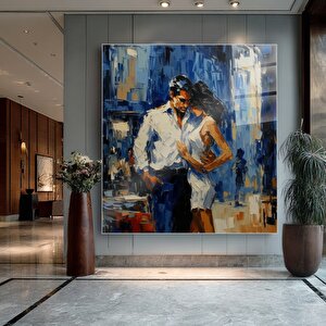 Romantik Dans Cam Tablo | Modern Duvar Sanatı, Uv Baskı, Salon Ve Ofis Dekoru 80x80 cm