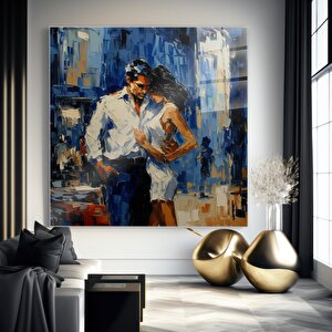 Romantik Dans Cam Tablo | Modern Duvar Sanatı, Uv Baskı, Salon Ve Ofis Dekoru 80x80 cm