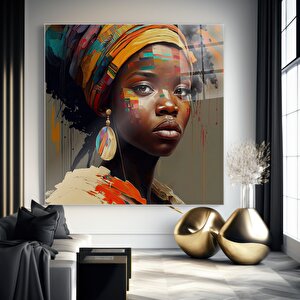 Renkli Soyut Kadın Portresi Cam Tablo | Modern Duvar Sanatı, Uv Baskı, Salon Ve Ofis Dekoru 80x80 cm