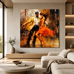 Dans İllüstrasyonu Cam Tablo | Modern Duvar Sanatı, Uv Baskı, Salon Ve Ofis Dekoru 90x90 cm