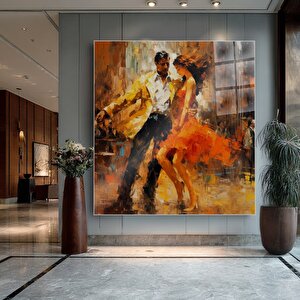 Dans İllüstrasyonu Cam Tablo | Modern Duvar Sanatı, Uv Baskı, Salon Ve Ofis Dekoru 90x90 cm