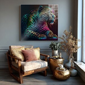 Renkli Leopar Cam Tablo | Hayvan Temalı Modern Duvar Sanatı, Uv Baskı, Salon Ve Ofis Dekoru