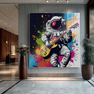 Astronot Gitar Çalan Soyut Cam Tablo | Modern Duvar Sanatı, Uv Baskı, Salon Ve Ofis Dekoru 70x70 cm