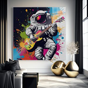 Astronot Gitar Çalan Soyut Cam Tablo | Modern Duvar Sanatı, Uv Baskı, Salon Ve Ofis Dekoru 70x70 cm