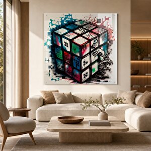 Soyut Graffiti Küp Cam Tablo | Soyut Modern Duvar Sanatı, Uv Baskı, Salon Ve Ofis Dekoru 50x50 cm