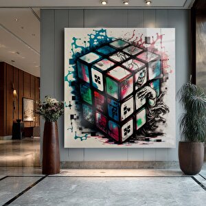 Soyut Graffiti Küp Cam Tablo | Soyut Modern Duvar Sanatı, Uv Baskı, Salon Ve Ofis Dekoru 50x50 cm