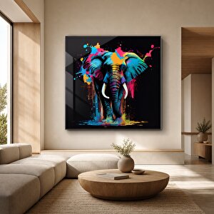 Renkli Fil Cam Tablo | Hayvan Temalı Modern Duvar Sanatı, Uv Baskı, Salon Ve Ofis Dekoru 60x60 cm