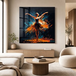 Enerjik Dans Eden Balerin Cam Tablo | Modern Duvar Sanatı, Uv Baskı, Salon Ve Ofis Dekoru 80x80 cm