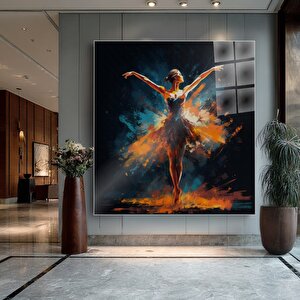 Enerjik Dans Eden Balerin Cam Tablo | Modern Duvar Sanatı, Uv Baskı, Salon Ve Ofis Dekoru 60x60 cm