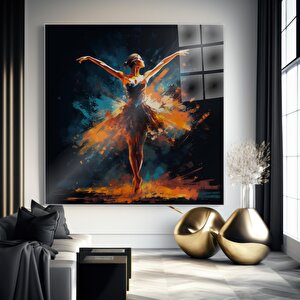 Enerjik Dans Eden Balerin Cam Tablo | Modern Duvar Sanatı, Uv Baskı, Salon Ve Ofis Dekoru 60x60 cm