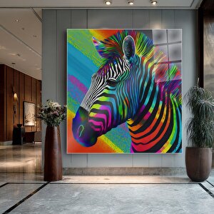 Renkli Soyut Zebra Cam Tablo | Hayvan Temalı Modern Duvar Sanatı, Uv Baskı, Salon Ve Ofis Dekoru 50x50 cm