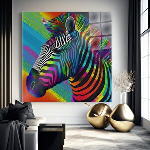 Renkli Soyut Zebra Cam Tablo | Hayvan Temalı Modern Duvar Sanatı, Uv Baskı, Salon Ve Ofis Dekoru 50x50 cm