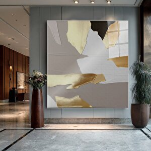 Soyut Altın Dokulu Cam Tablo | Soyut Modern Duvar Sanatı, Uv Baskı, Salon Ve Ofis Dekoru 100x100 cm