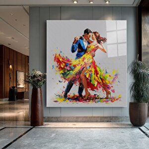 Duygusal Dans Temalı Cam Tablo | Modern Duvar Sanatı, Uv Baskı, Salon Ve Ofis Dekoru 60x60 cm