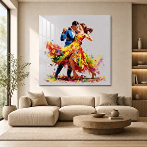 Duygusal Dans Temalı Cam Tablo | Modern Duvar Sanatı, Uv Baskı, Salon Ve Ofis Dekoru 40x40 cm