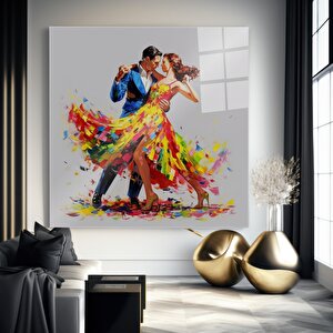 Duygusal Dans Temalı Cam Tablo | Modern Duvar Sanatı, Uv Baskı, Salon Ve Ofis Dekoru 40x40 cm