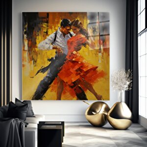 Dans Tutkusu Soyut Cam Tablo | Modern Duvar Sanatı, Uv Baskı, Salon Ve Ofis Dekoru 40x40 cm