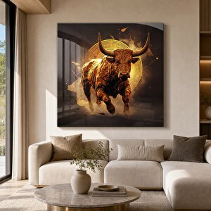 Enerjik Boğa Cam Tablo | Modern Duvar Sanatı, Uv Baskı, Salon Ve Ofis Dekoru 50x50 cm
