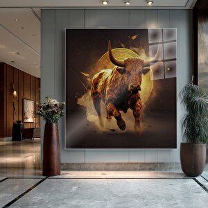 Enerjik Boğa Cam Tablo | Modern Duvar Sanatı, Uv Baskı, Salon Ve Ofis Dekoru 50x50 cm