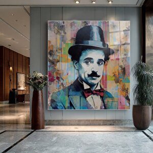 Modern Charlie Chaplin Cam Tablo | Modern Duvar Sanatı, Uv Baskı, Salon Ve Ofis Dekoru 60x60 cm