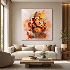 Spiritüel Ganeşa Cam Tablo | Spiritüel Modern Duvar Sanatı, Uv Baskı, Salon Ve Ofis Dekoru 70x70 cm