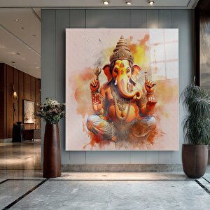 Spiritüel Ganeşa Cam Tablo | Spiritüel Modern Duvar Sanatı, Uv Baskı, Salon Ve Ofis Dekoru 70x70 cm