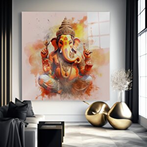 Spiritüel Ganeşa Cam Tablo | Spiritüel Modern Duvar Sanatı, Uv Baskı, Salon Ve Ofis Dekoru 70x70 cm