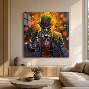 Korkutucu Palyaço Temalı Cam Tablo | Modern Duvar Sanatı, Uv Baskı, Salon Ve Ofis Dekoru 80x80 cm